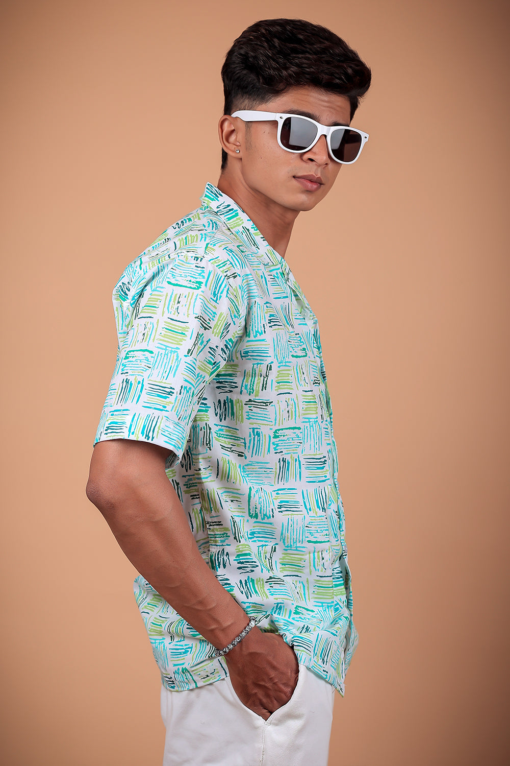Bottle Green Printed Half Sleeve Shirt