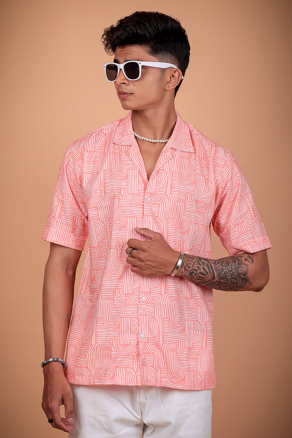 Orange Printed Half Sleeve Shirt