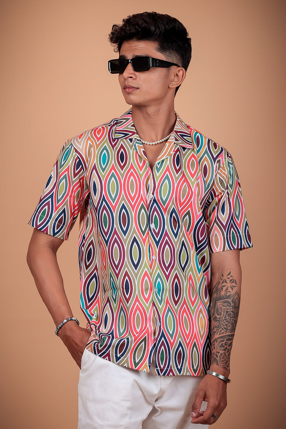 Multicolor Ikkat Printed Half Sleeve Shirt