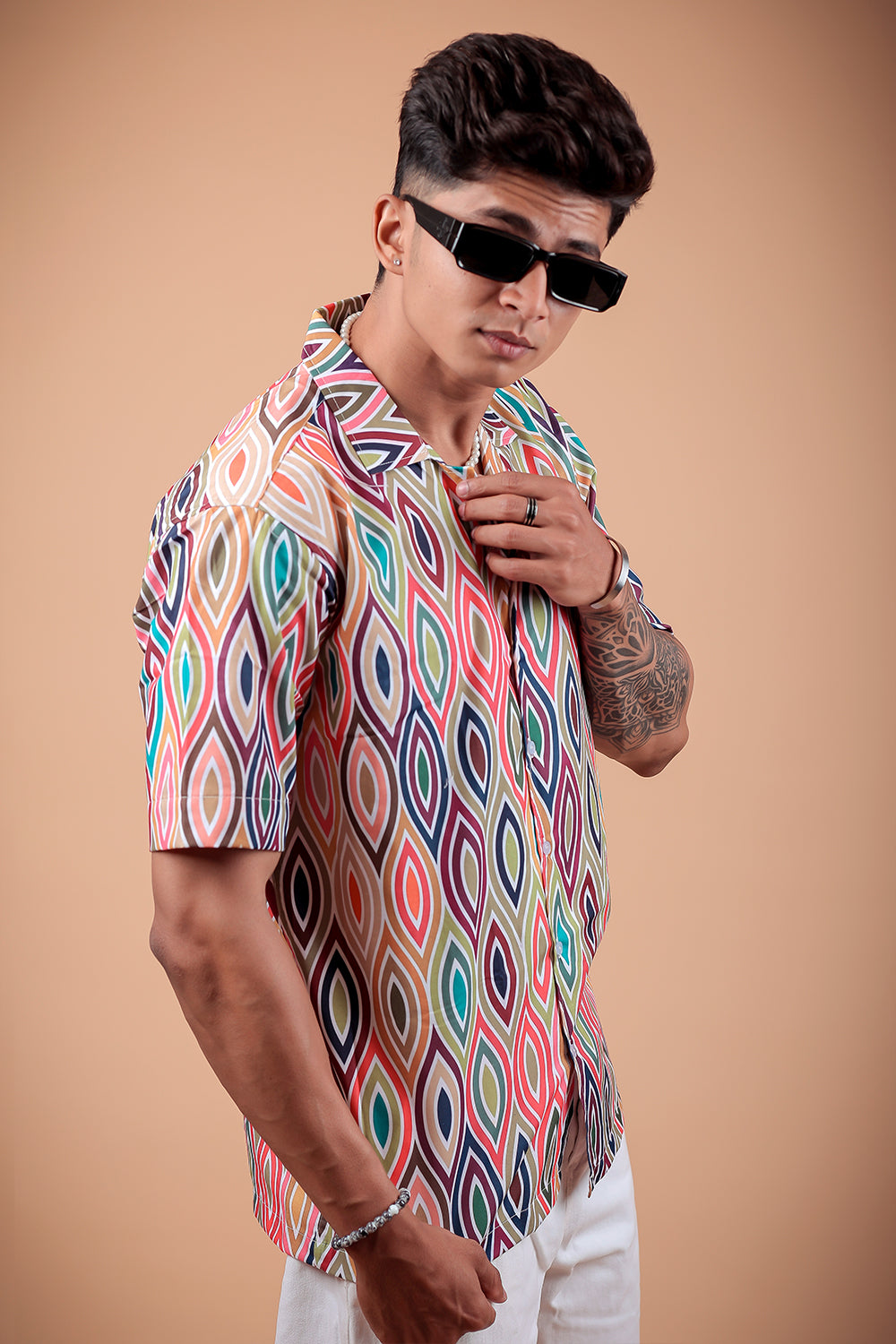 Multicolor Ikkat Printed Half Sleeve Shirt