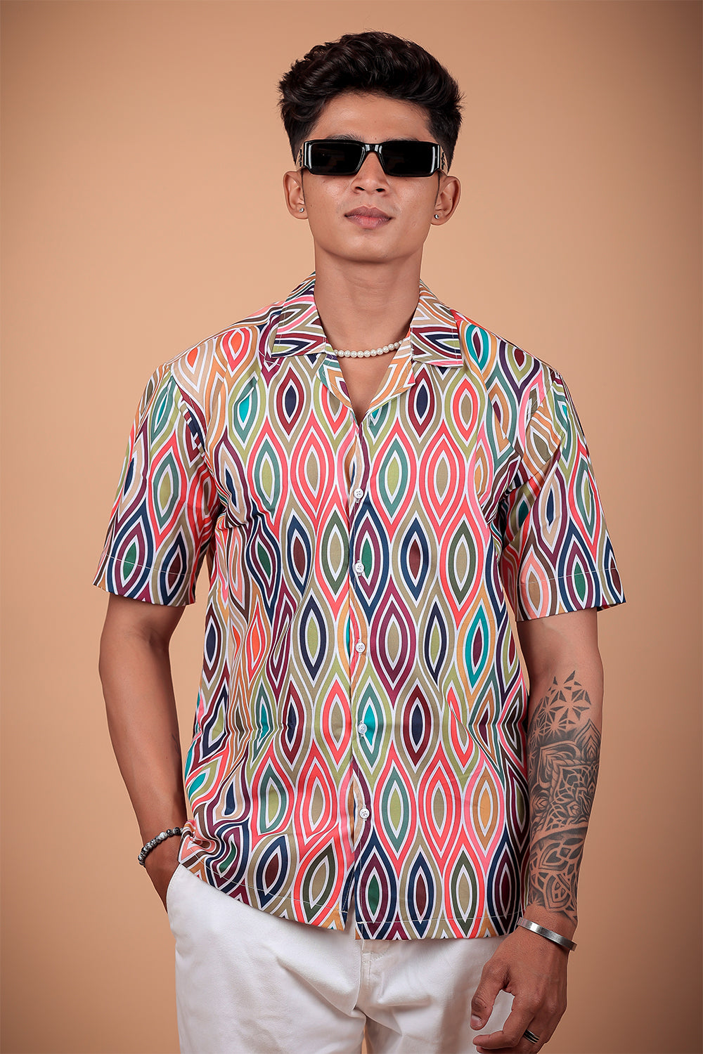 Multicolor Ikkat Printed Half Sleeve Shirt