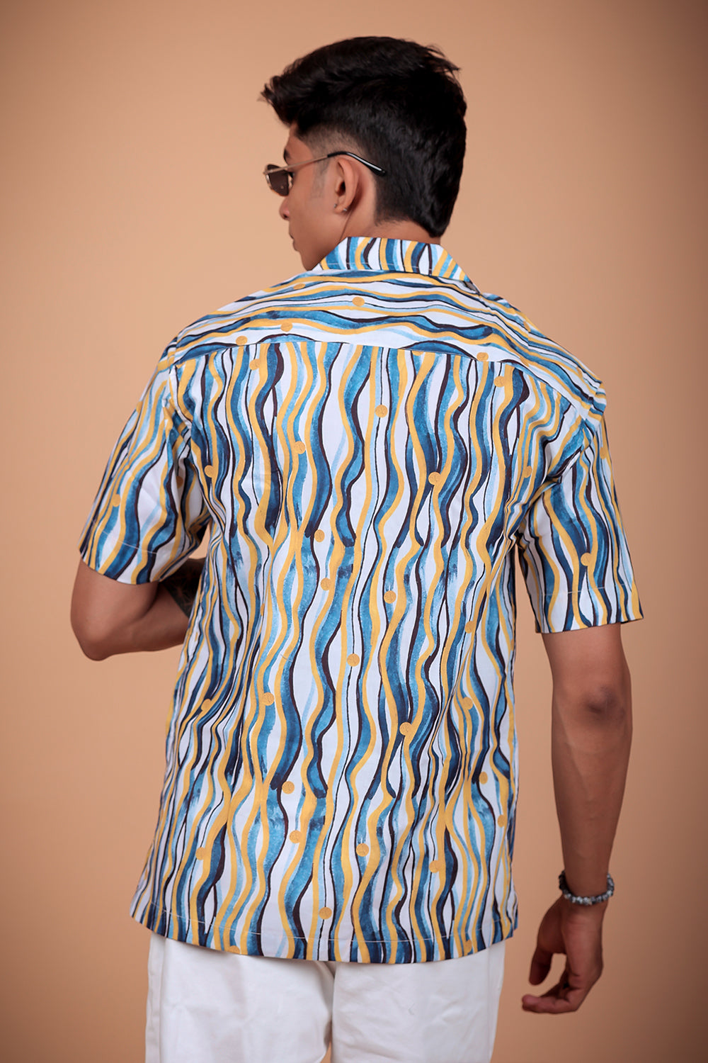 Navy Blue Wave Printed Half Sleeve Shirt