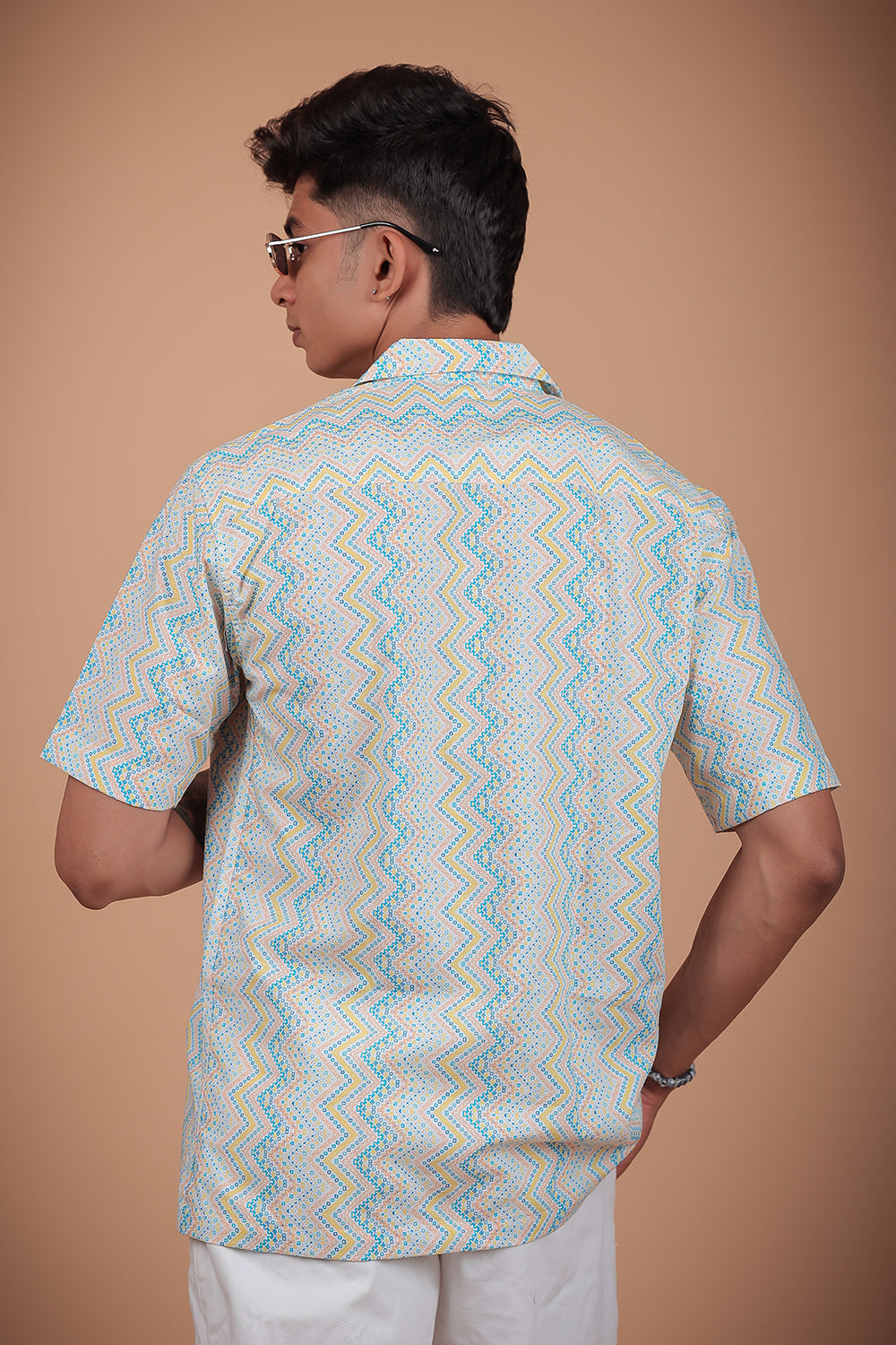 Off White Zig Zag Printed Half Sleeve Shirt