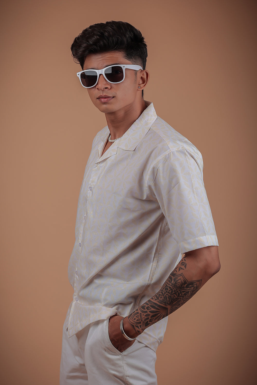 Off White Printed Half Sleeve Shirt