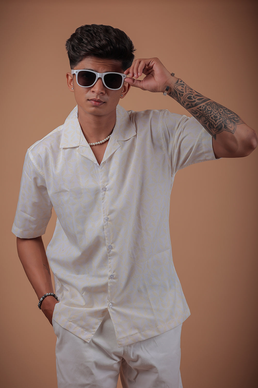 Off White Printed Half Sleeve Shirt