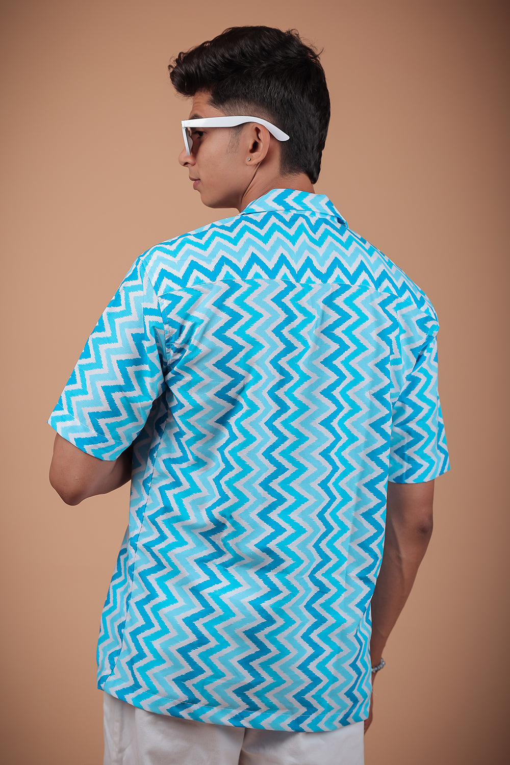 Sky Blue Zig Zag Printed Half Sleeve Shirt