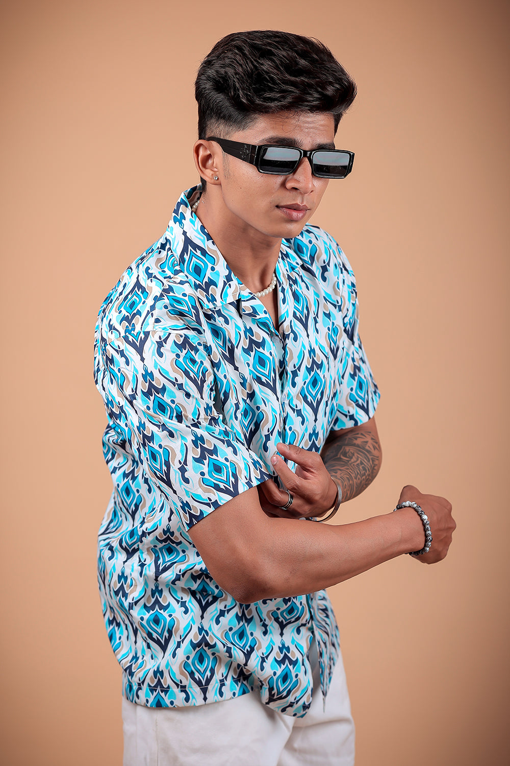 Blue Printed Half Sleeve Shirt