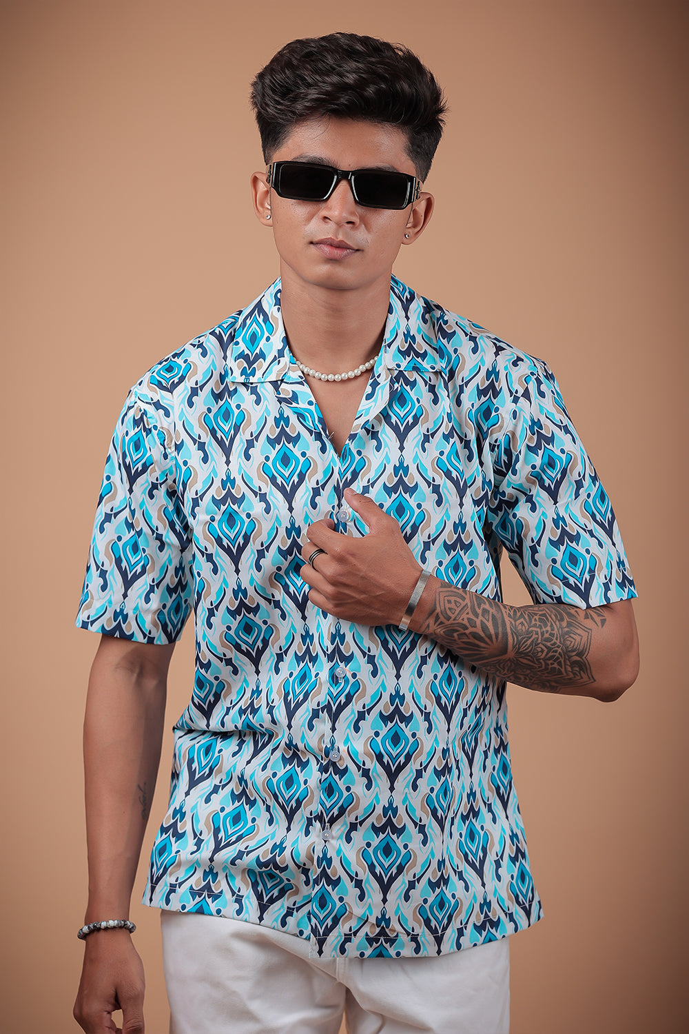 Blue Printed Half Sleeve Shirt