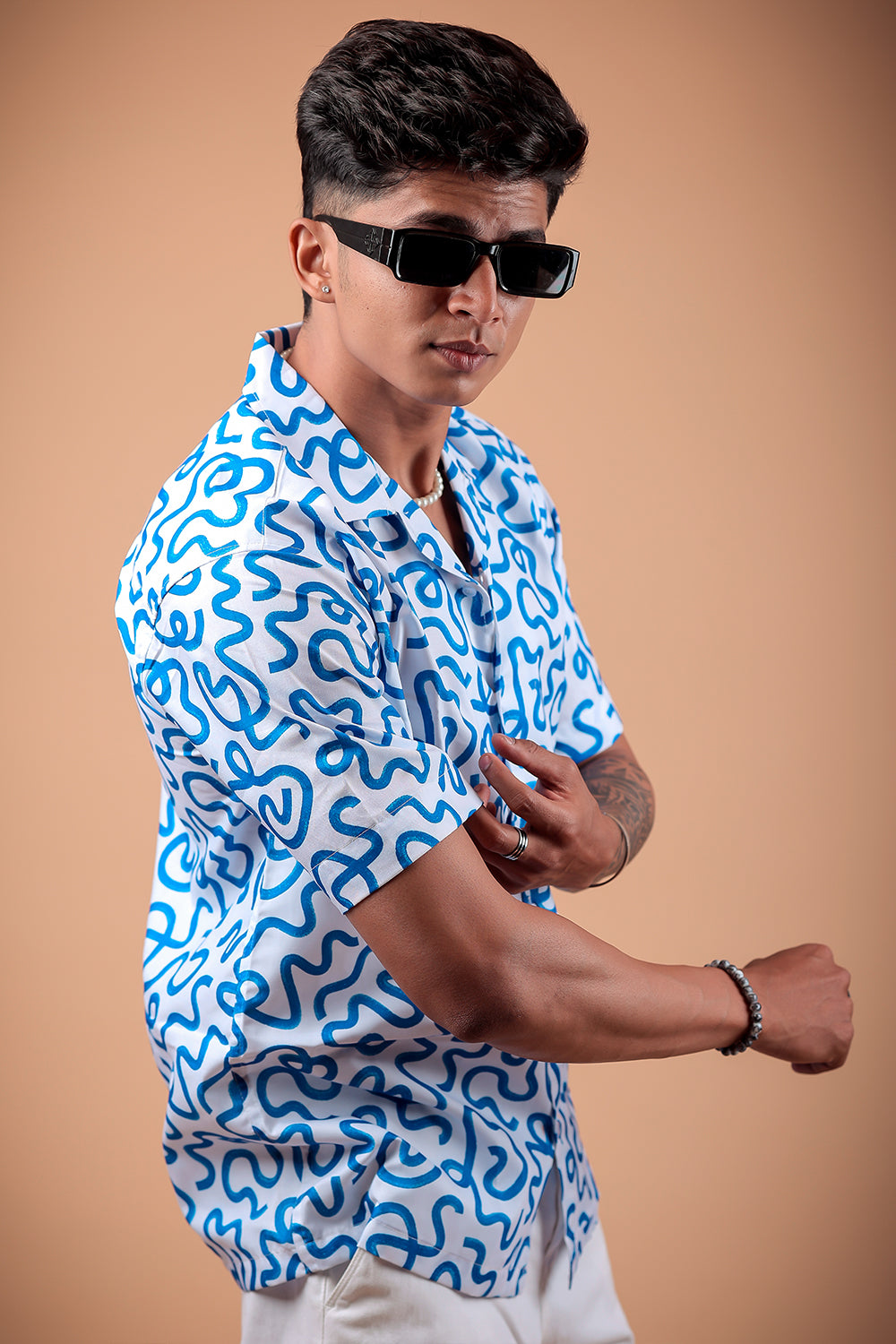 Blue Printed Half Sleeve Shirt