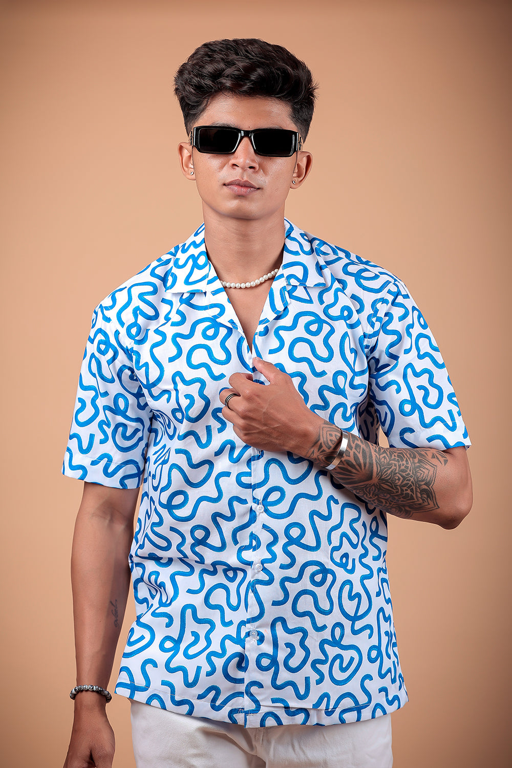 Blue Printed Half Sleeve Shirt