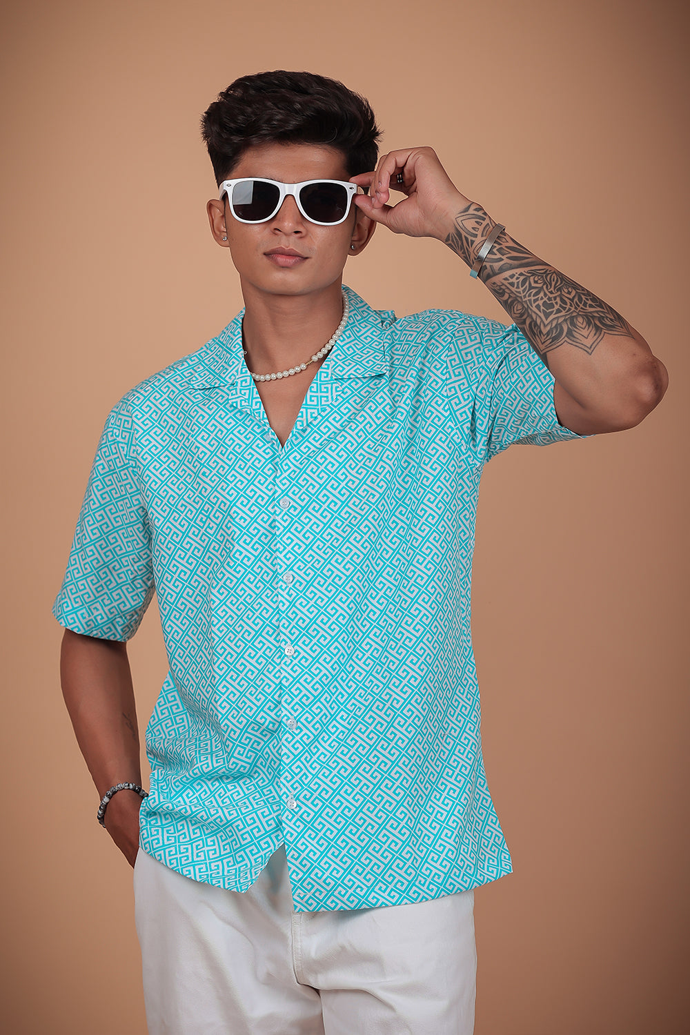 Sky Blue Printed Half Sleeve Shirt