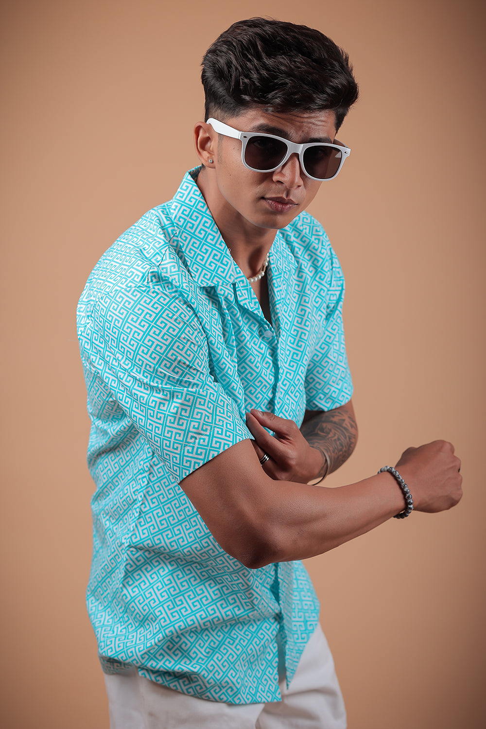 Sky Blue Printed Half Sleeve Shirt