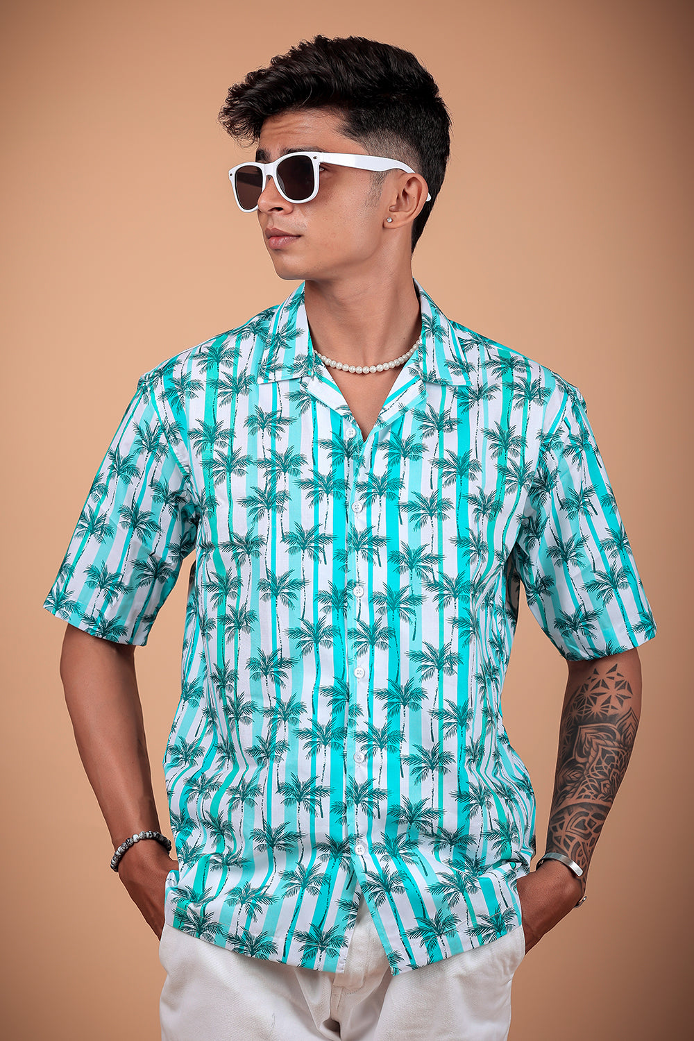 Aqua Green Printed Half Sleeve Shirt