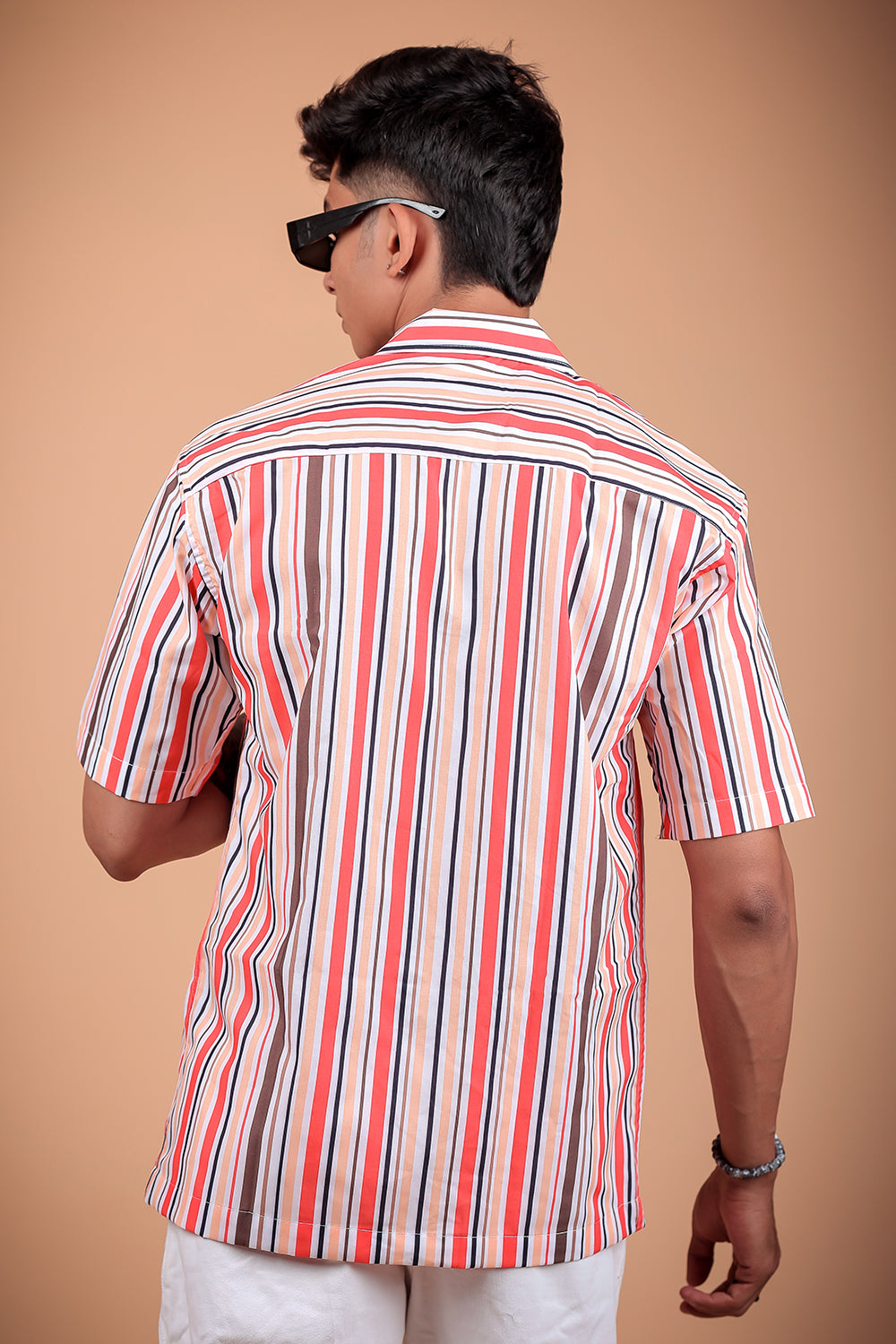 Red Striped Printed Half Sleeve Shirt