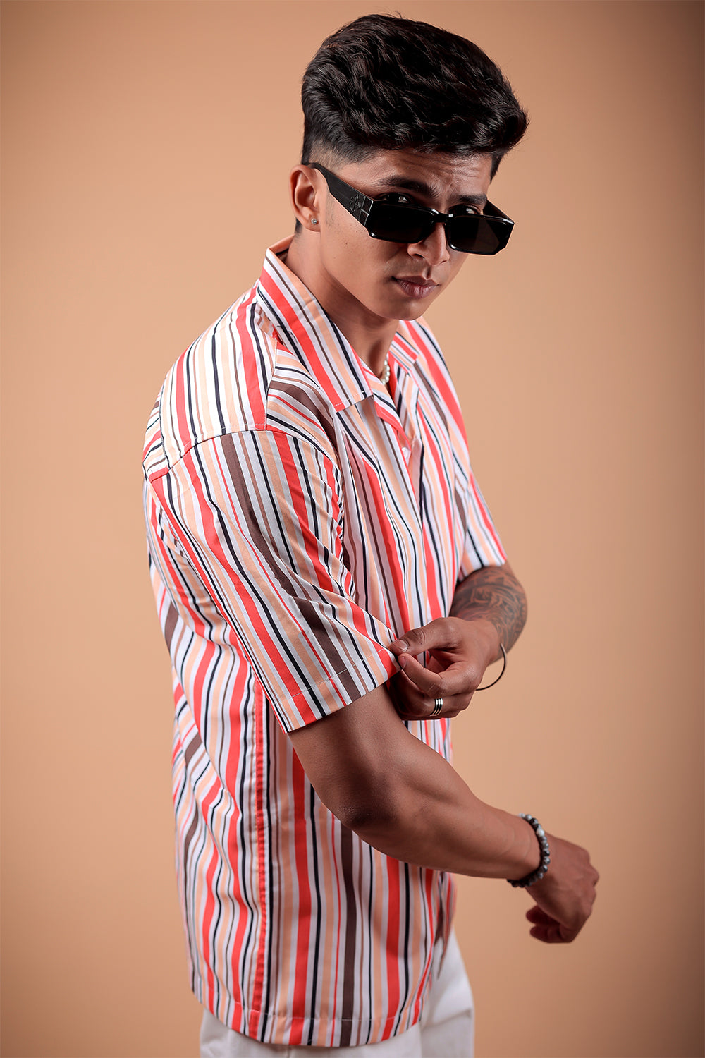 Red Striped Printed Half Sleeve Shirt