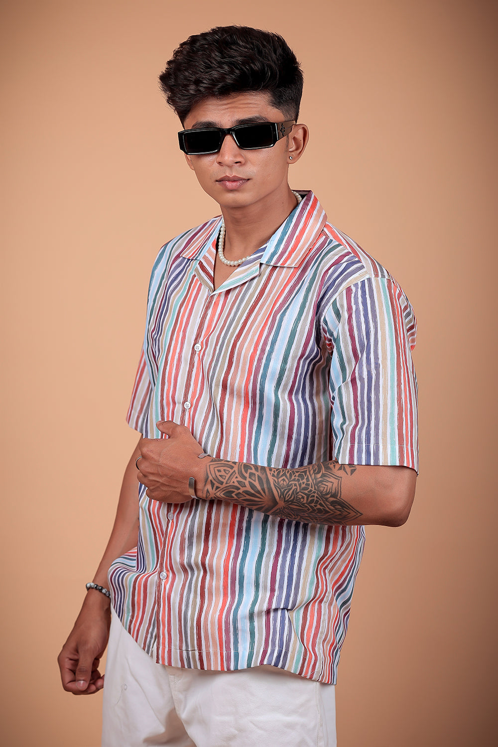 Multicolor Striped Printed Half Sleeve Shirt