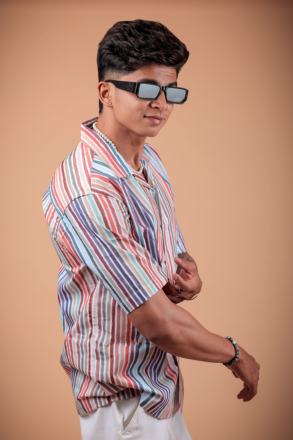 Multicolor Striped Printed Half Sleeve Shirt
