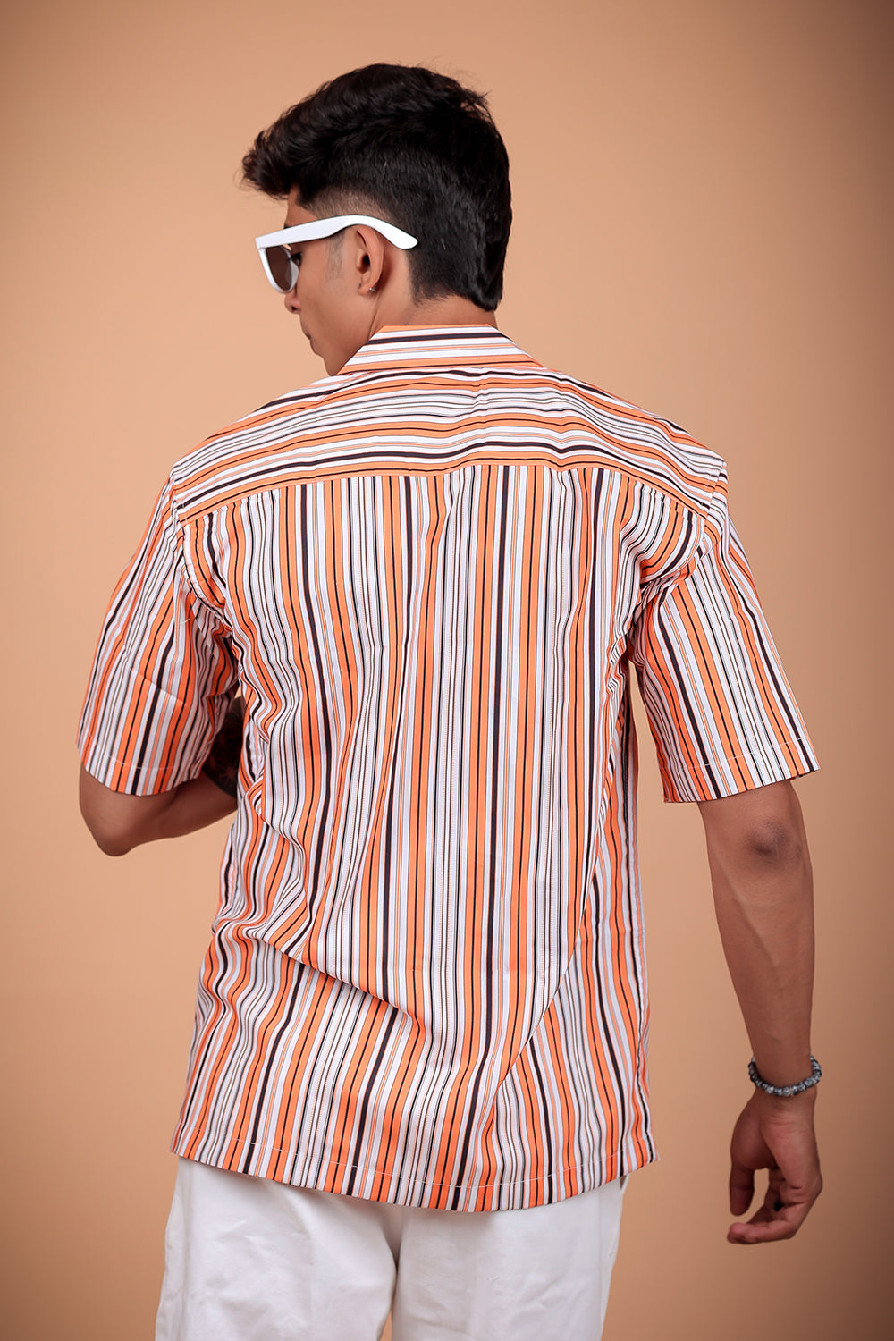 Orange Striped Printed Half Sleeve Shirt