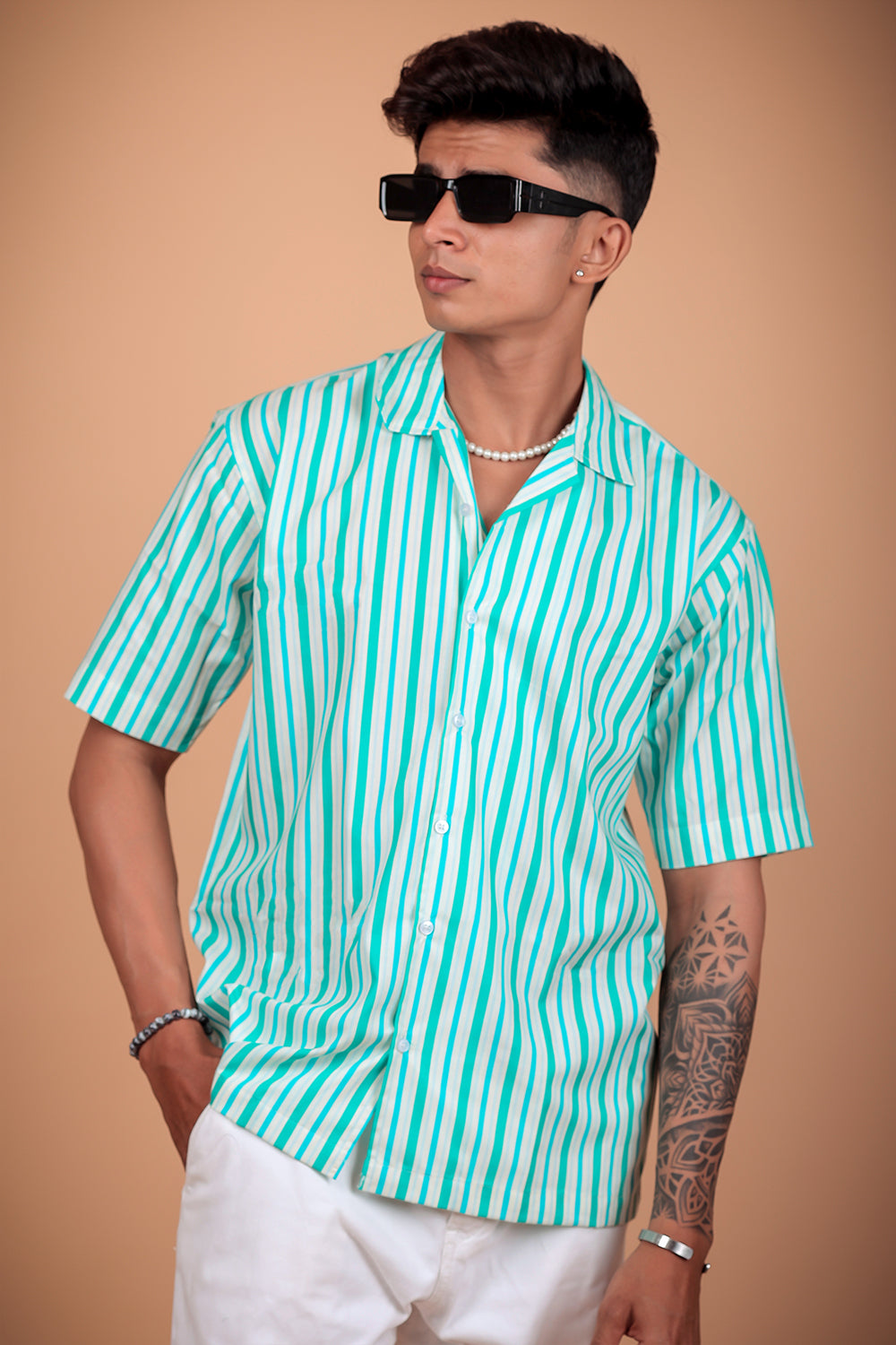 Sea Green Printed Half Sleeve Shirt
