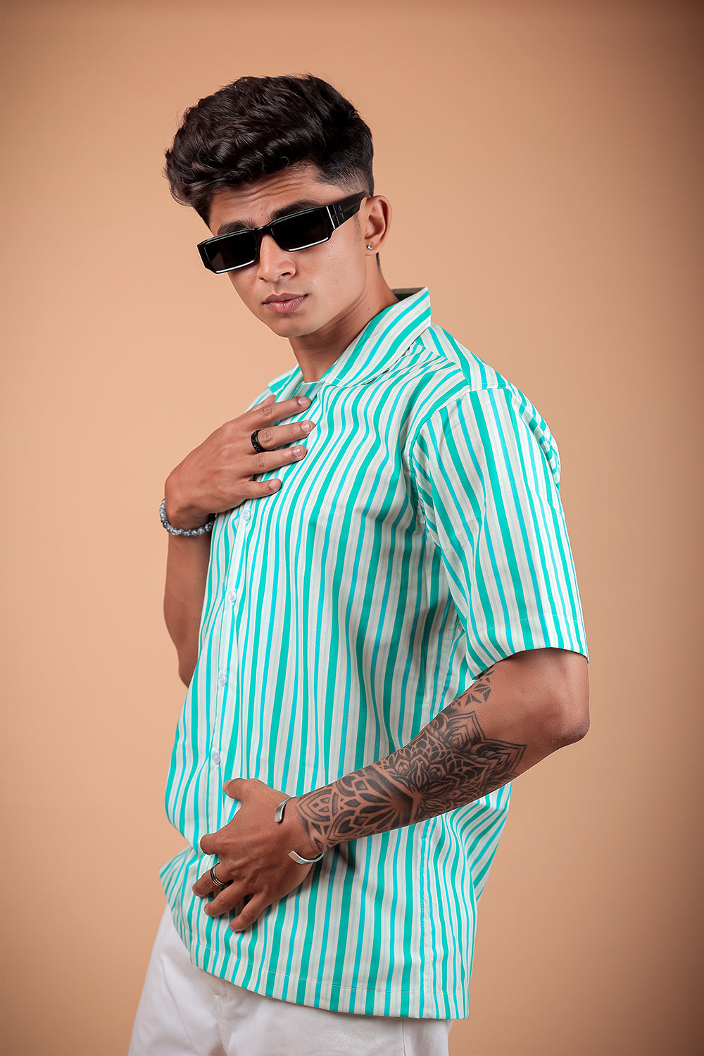Sea Green Printed Half Sleeve Shirt