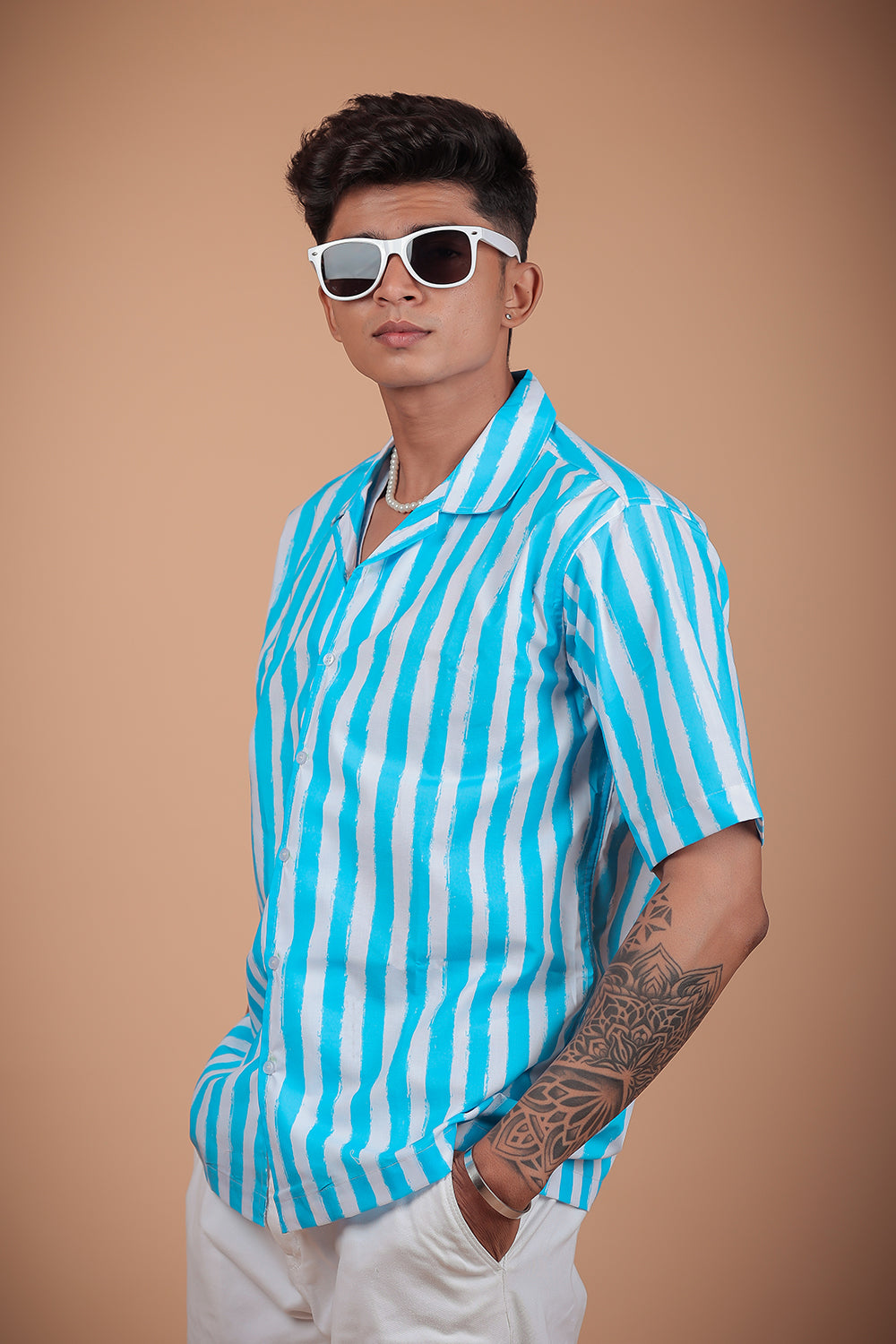 Sky Blue Printed Half Sleeve Shirt