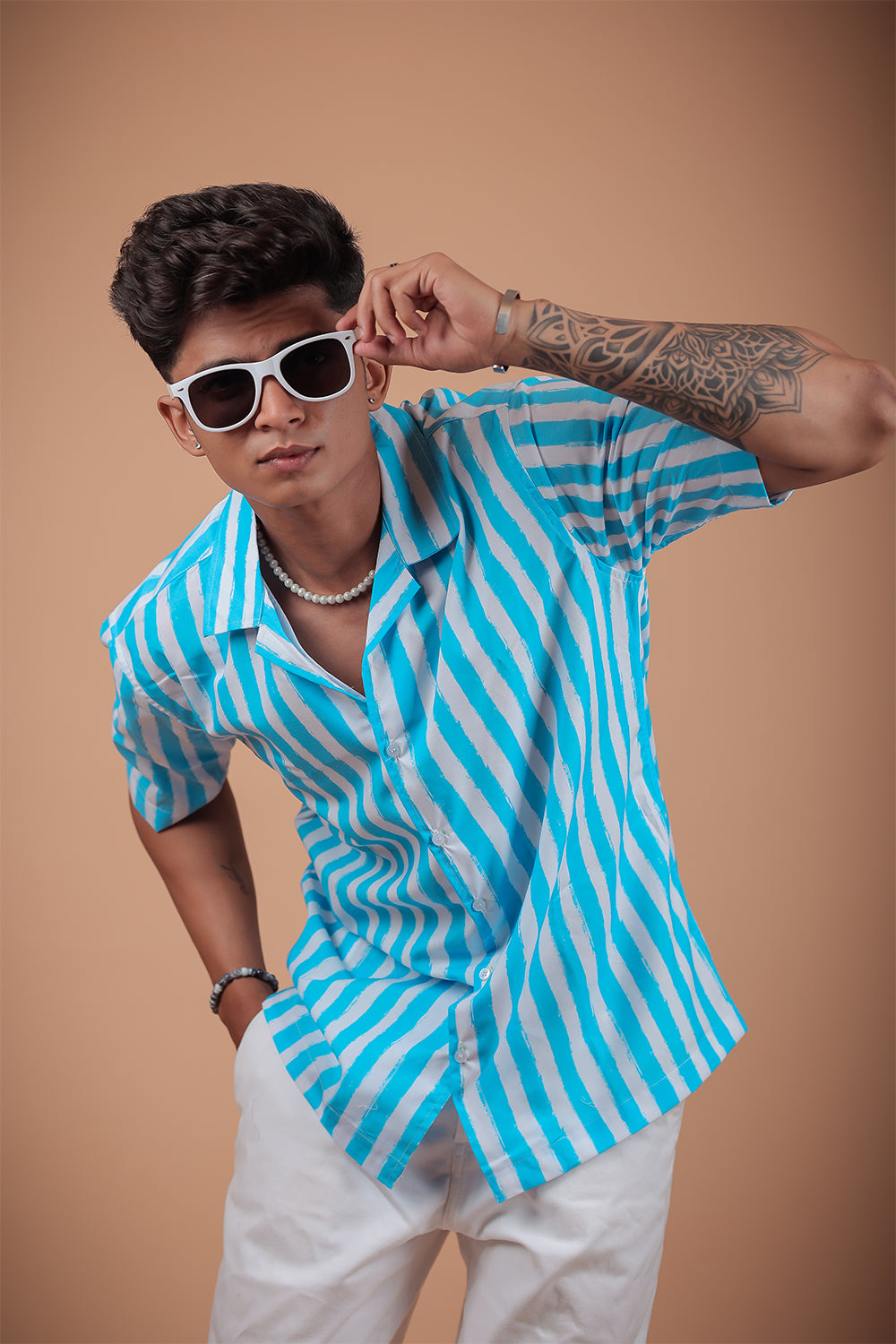 Sky Blue Printed Half Sleeve Shirt