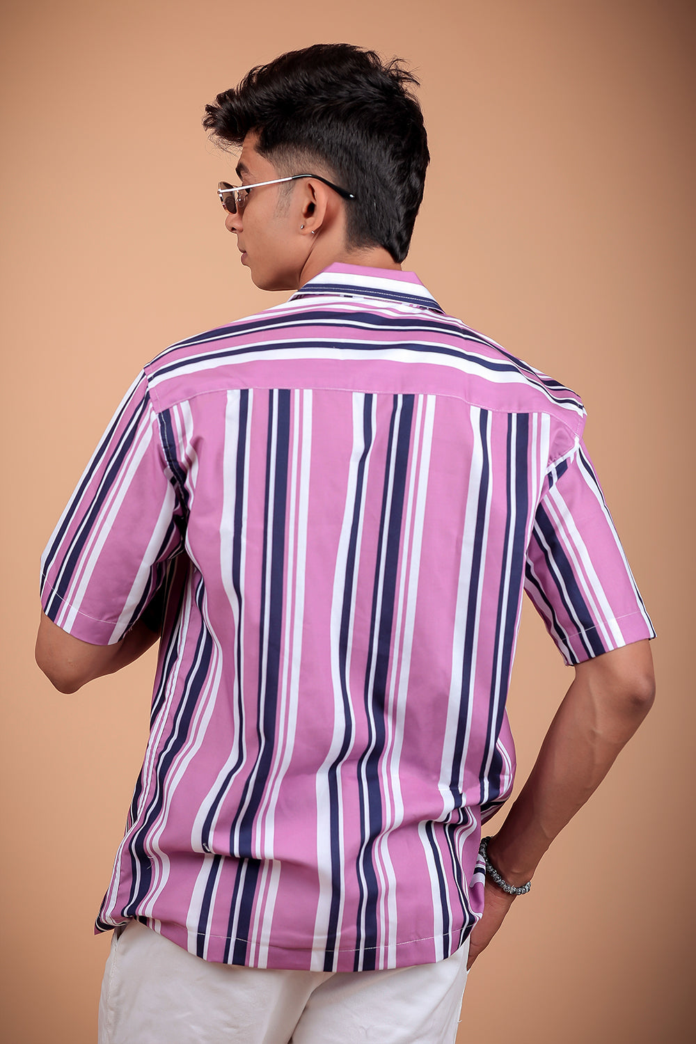 Purple Striped Printed Half Sleeve Shirt