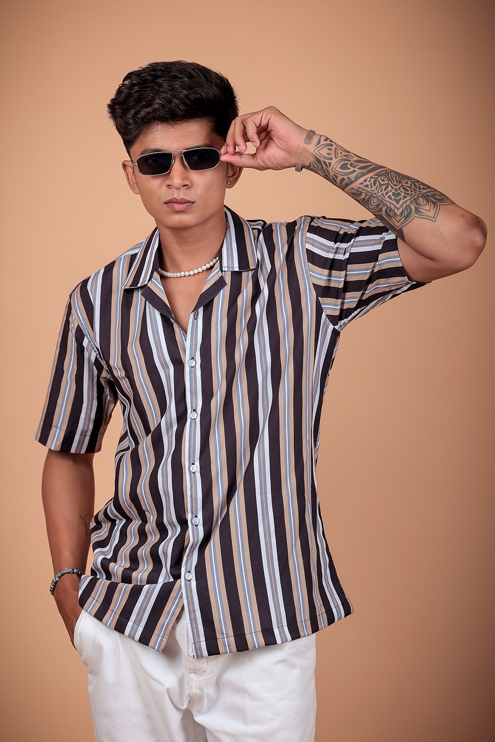 Black Striped Printed Half Sleeve Shirt