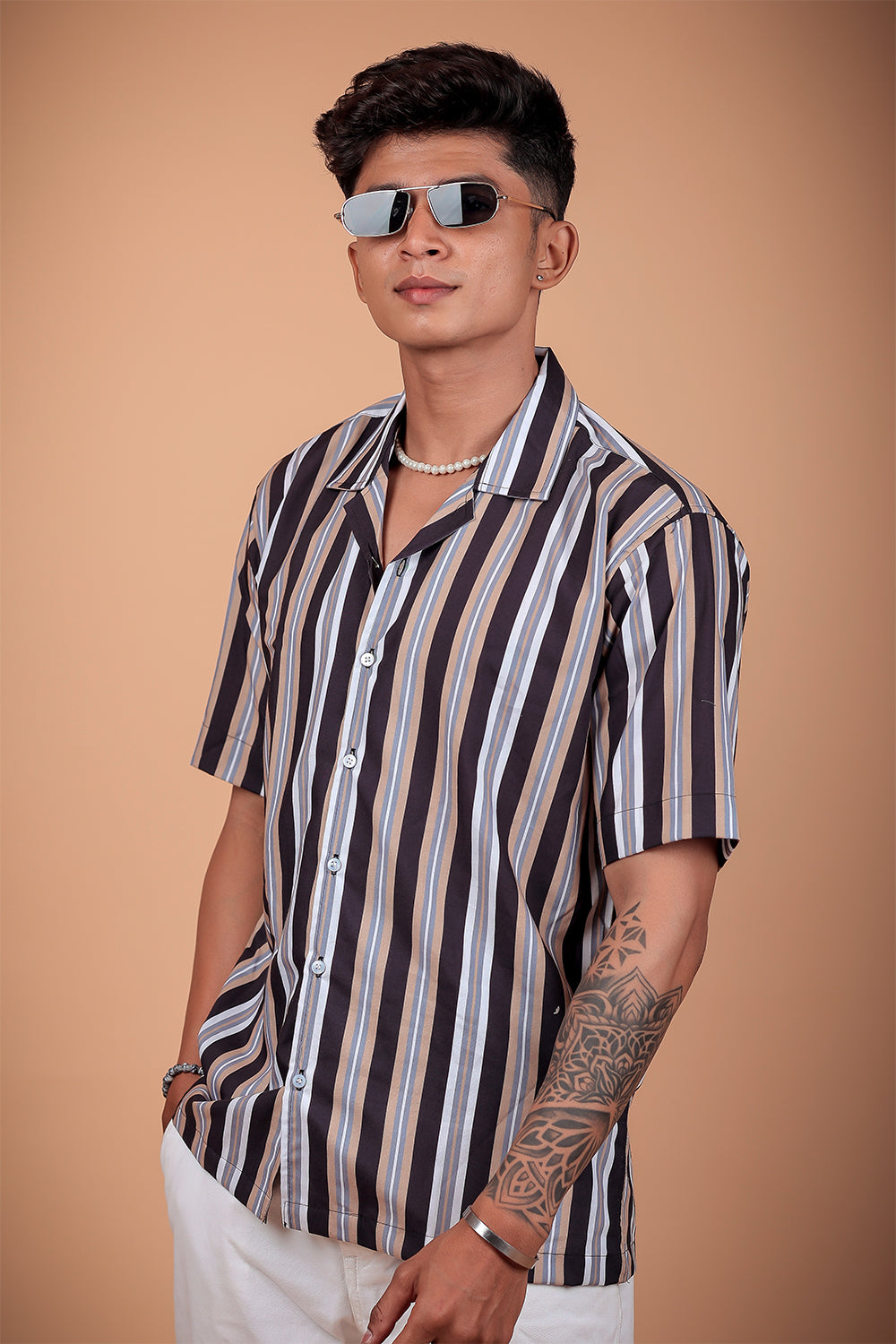 Black Striped Printed Half Sleeve Shirt