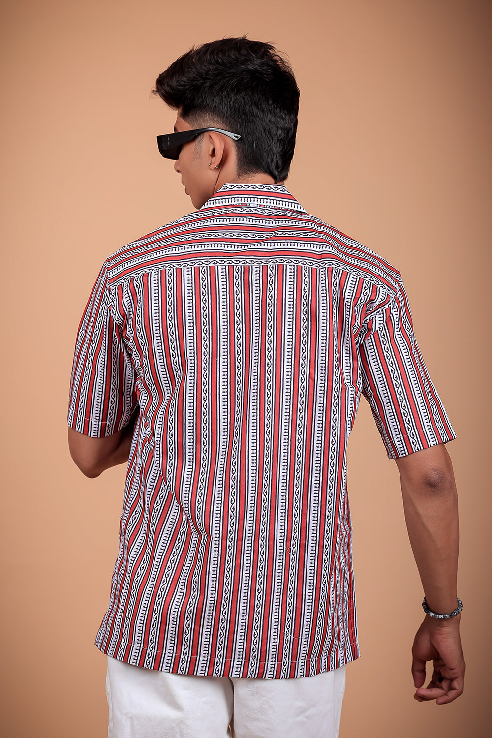 Red And White Printed Half Sleeve Shirt