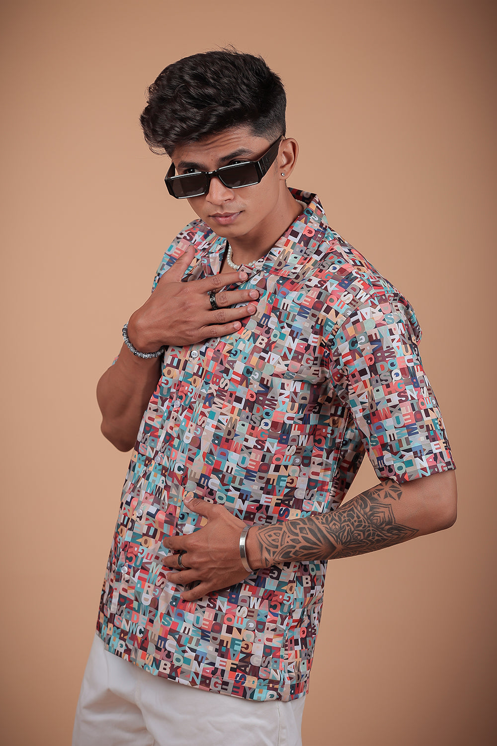 Multicolor alphabet Printed Half Sleeve Shirt