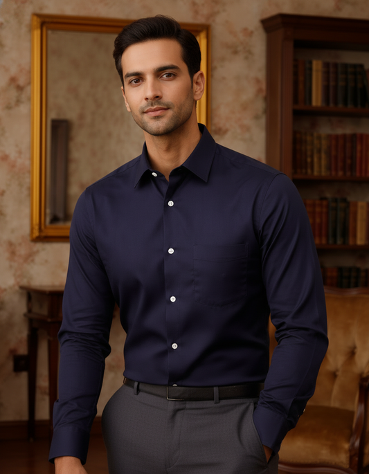 Dark Grey Color Satin Cotton Shirt