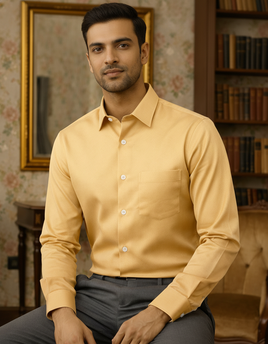Yellow Color Satin Cotton Shirt