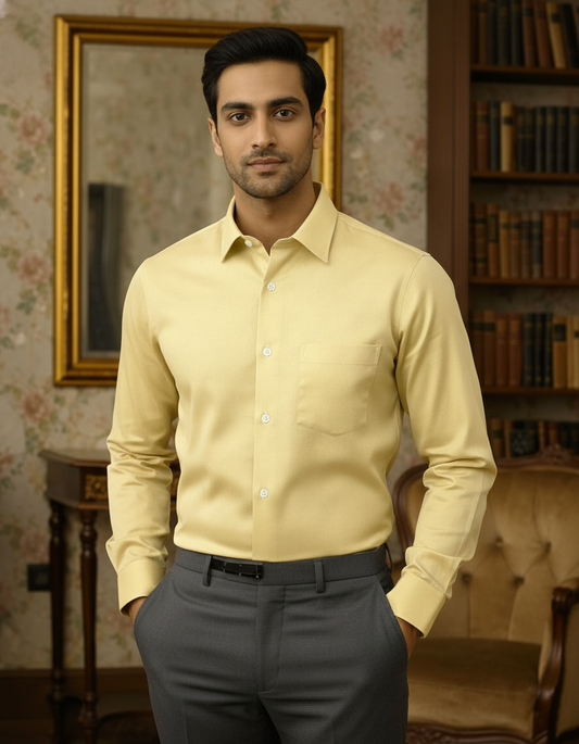 Lemon Yellow Color Satin Cotton Shirt
