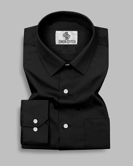 Solid Black Color Satin Cotton Shirt