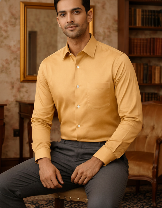 Mustard Yellow Color Satin Cotton Shirt