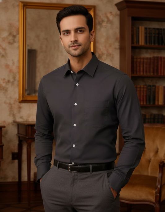 Grey Color Satin Cotton Shirt