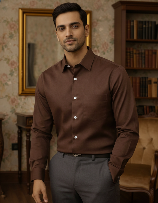 Brown Color Satin Cotton Shirt