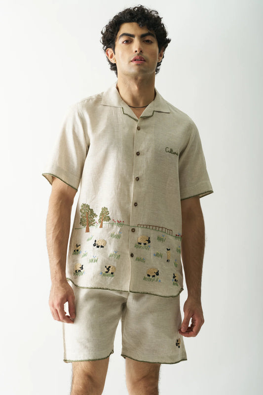 LAZY SHEEP - HAND EMBROIDERED PURE LINEN CO-ORD SET