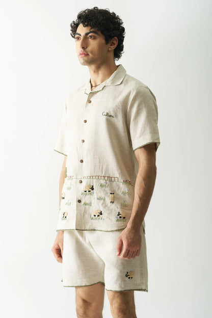 LAZY SHEEP - HAND EMBROIDERED PURE LINEN CO-ORD SET