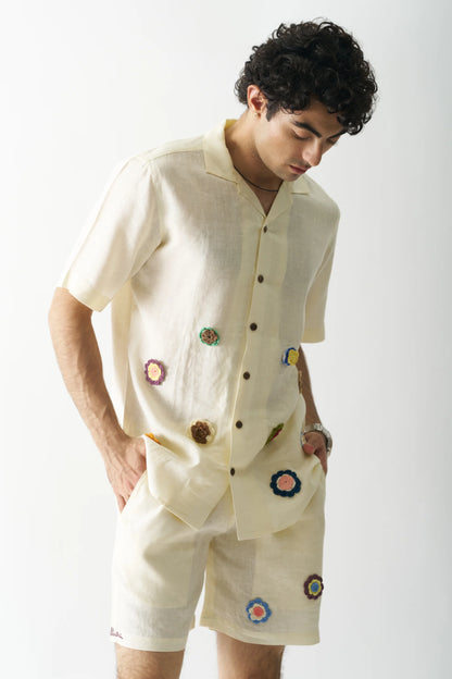 OFF-WHITE PETALS - HAND EMBROIDERED PURE LINEN CO-ORD SET