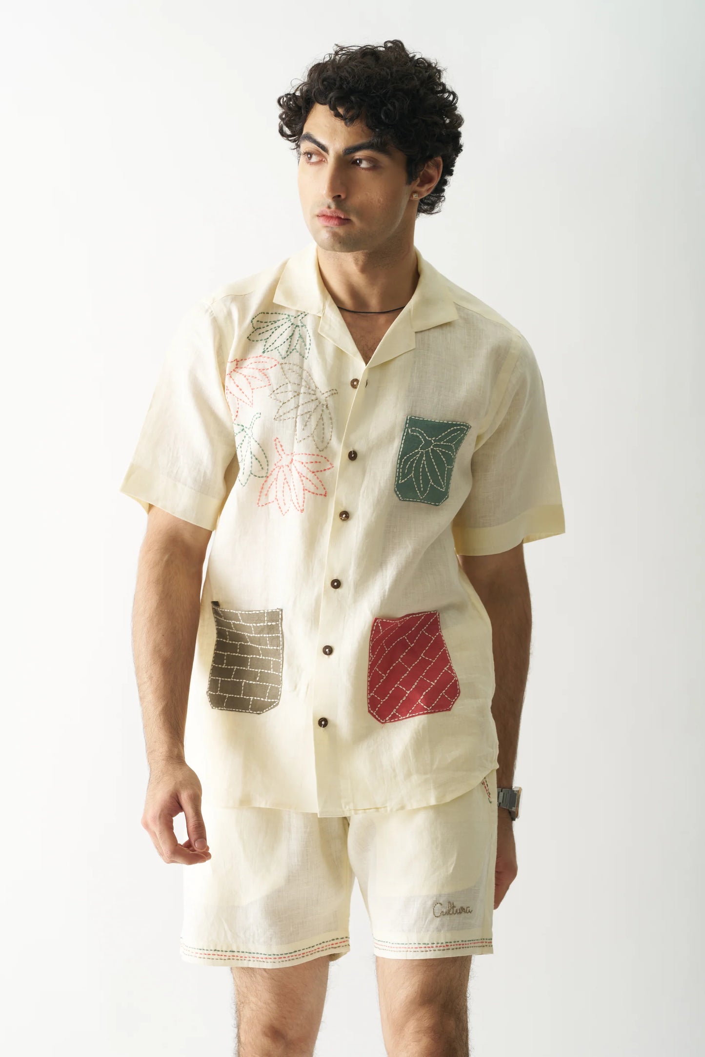 POCKET FUSION - HAND EMBROIDERED PURE LINEN CO-ORD SET