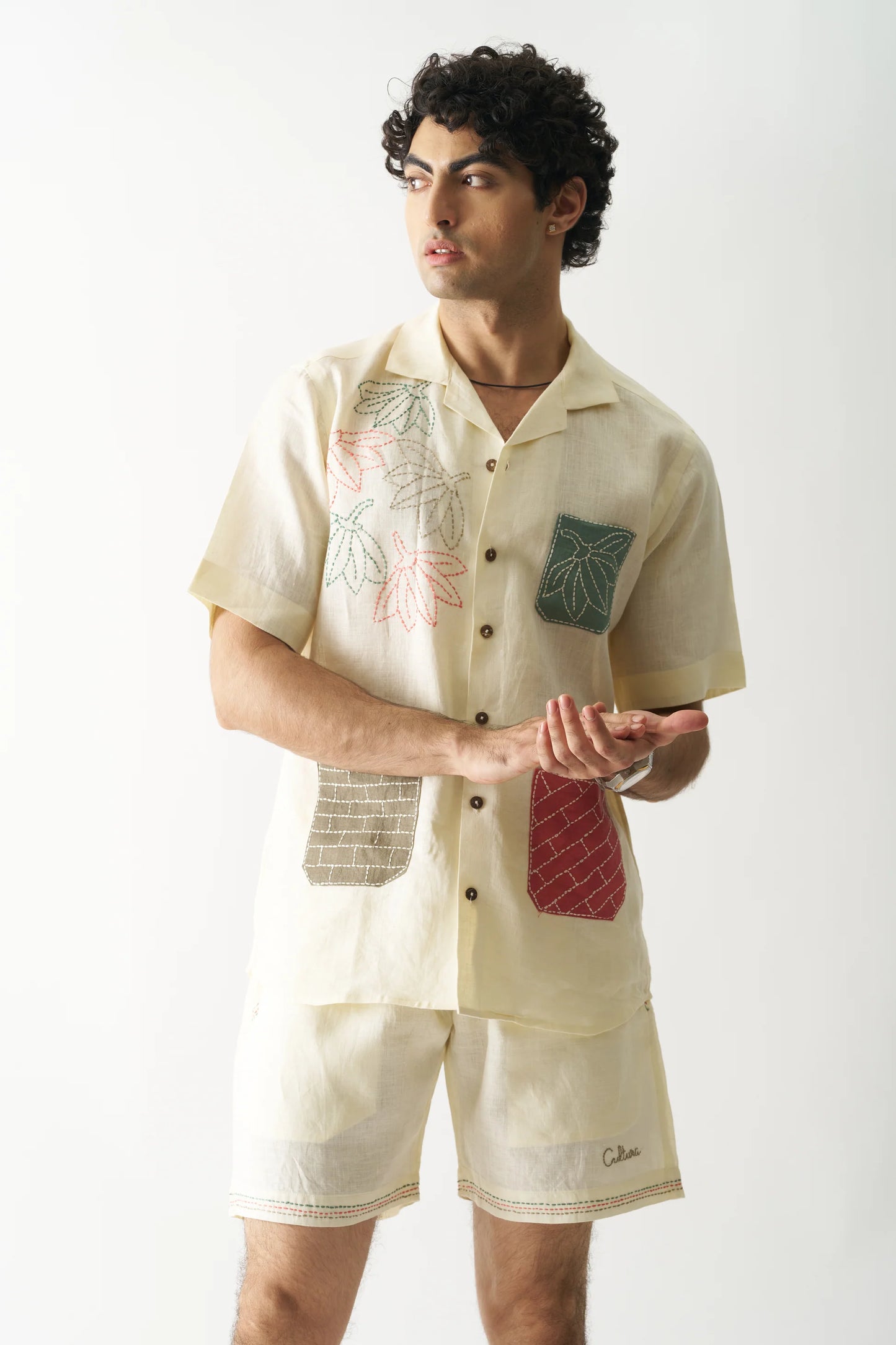 POCKET FUSION - HAND EMBROIDERED PURE LINEN CO-ORD SET