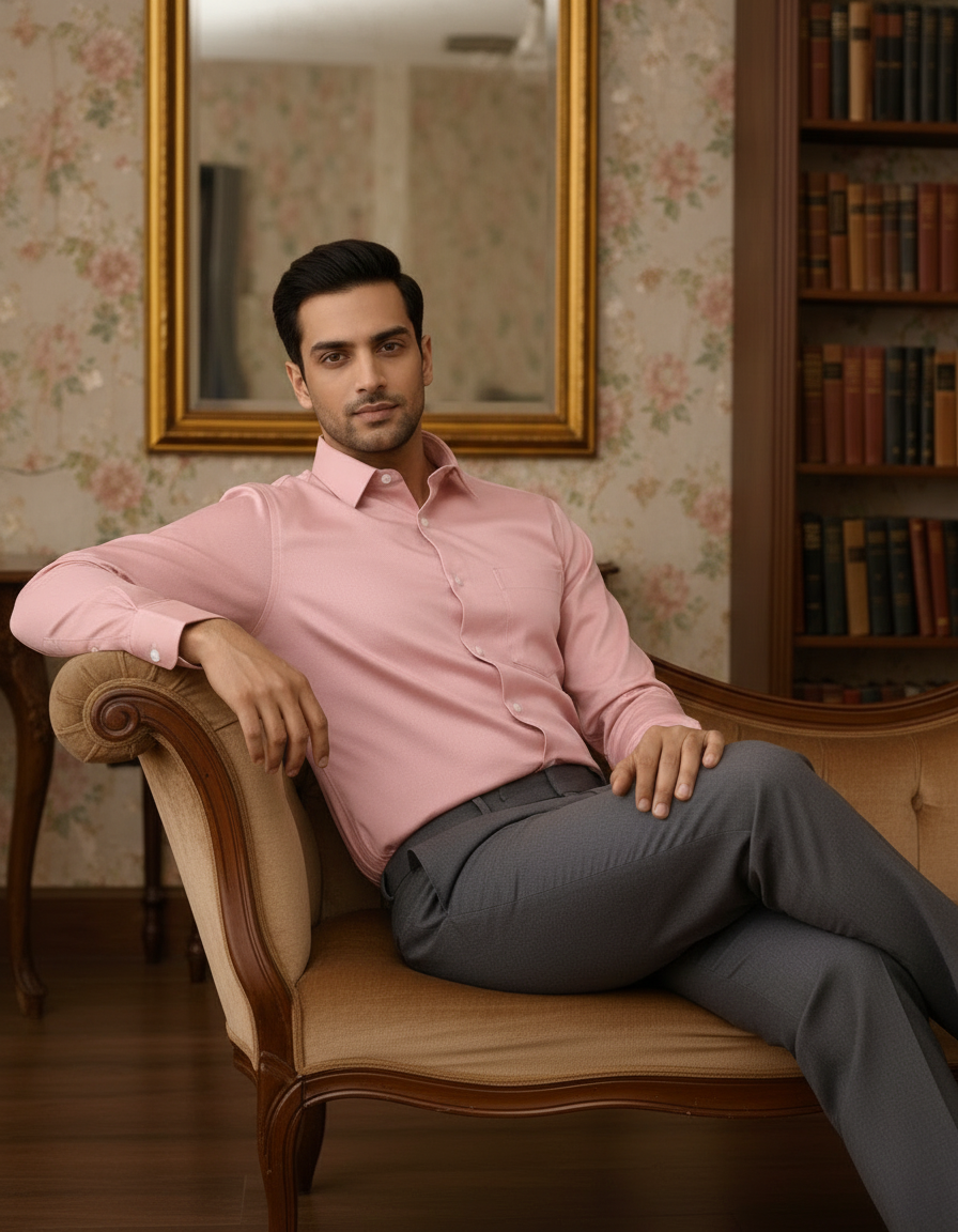 Peach Color Satin Cotton Shirt