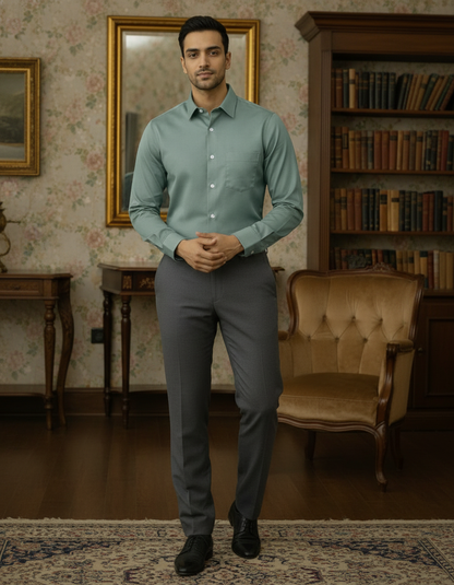 Olive Green Color Satin Cotton Shirt