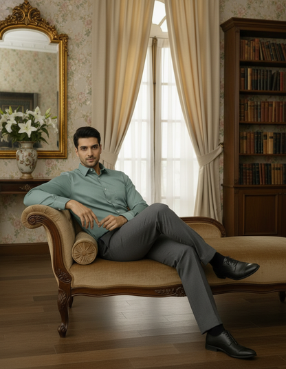 Olive Green Color Satin Cotton Shirt