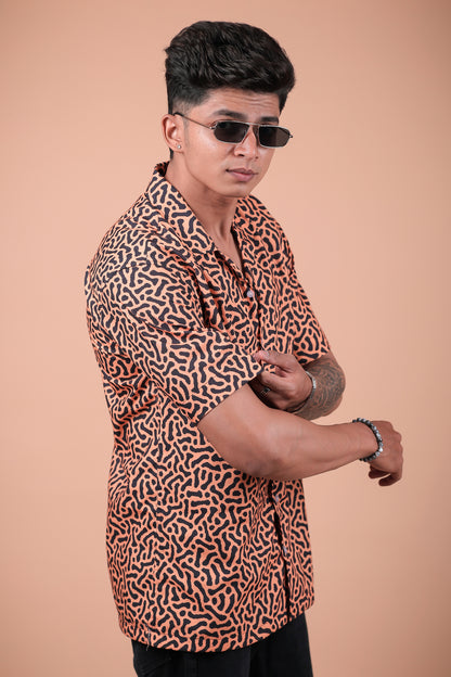 Orange Abstract Printed Half Sleeve Shirt