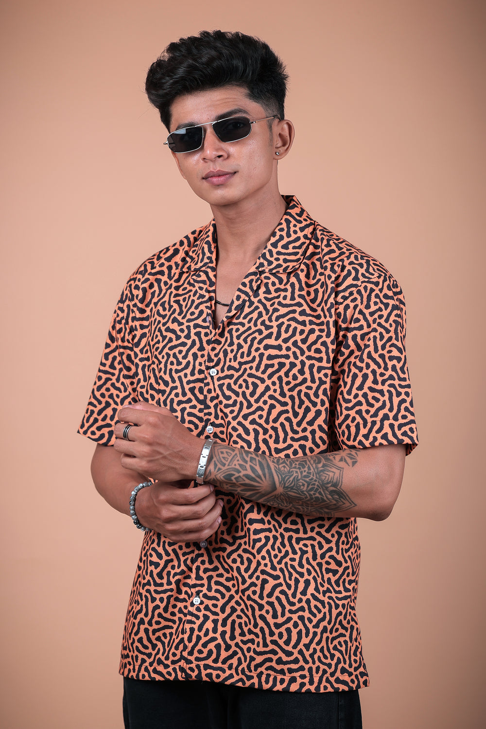 Orange Abstract Printed Half Sleeve Shirt