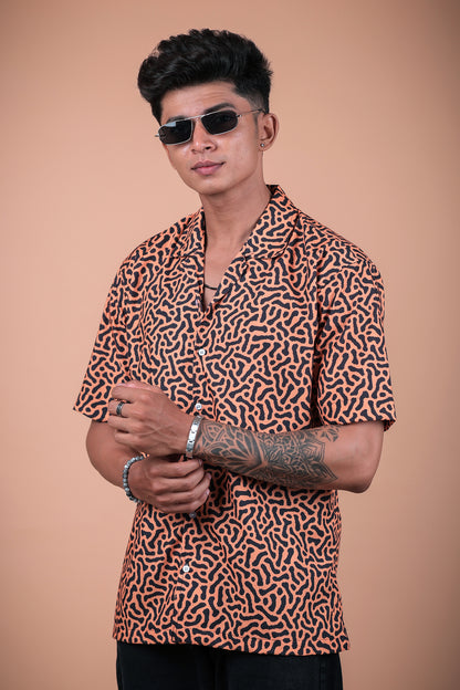 Orange Abstract Printed Half Sleeve Shirt