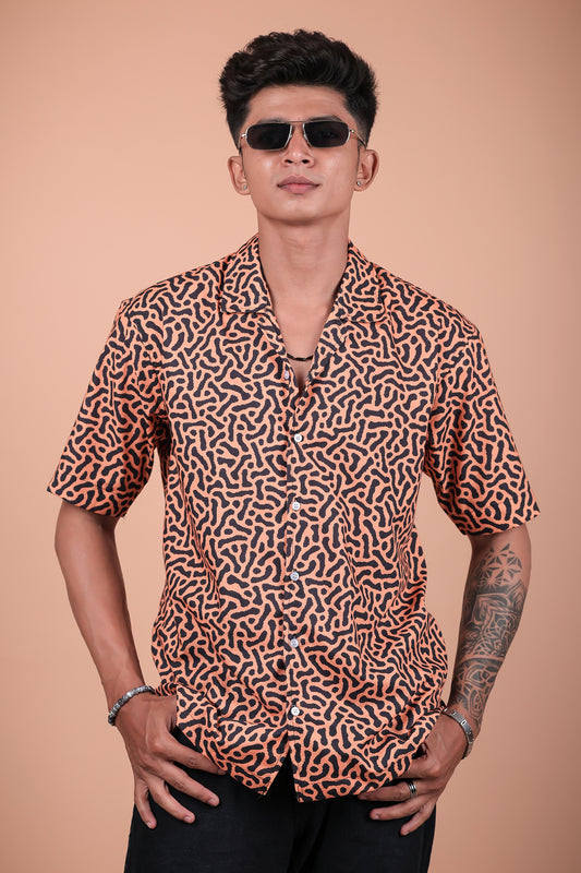 Orange Abstract Printed Half Sleeve Shirt